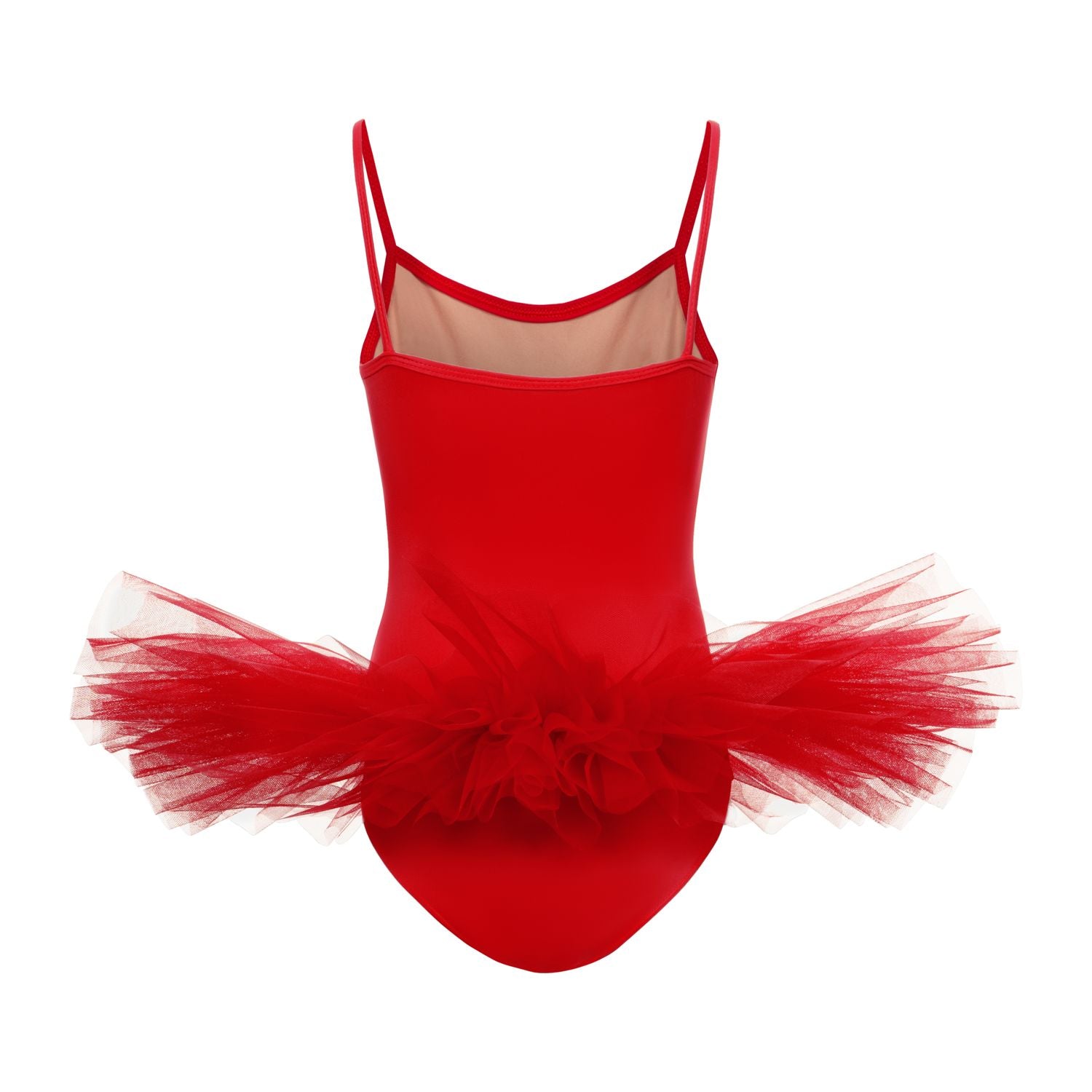 Rumpf R3105 Tutu und Body in Rot mit Spaghettiträger und mehrlagigem Rockrock aus Tüll.
